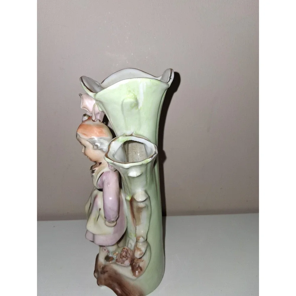 Vintage Dresden-Style Figural Girl Vase – 7.75
